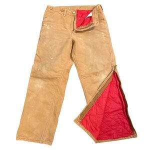 Vintage Carhartt Work Pants Men’s 34X30 Tan Lined Side Zip USA Made *READ*